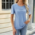 thumbnail image 1 of Cavosen Womens Tops Short Sleeve Round Neck Pullover Tops Tunic Solid Pleated Front Flowy T-Shirts Holiday Shirts Stylish Loose Blouse Going out Resort Tees Summer Blue XL, 1 of 3