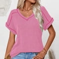 thumbnail image 1 of Cavosen Womens Tops Short Sleeve V Neck Summer Dressy Blouse Pullover Tunic Casual Loose Fitted Tees Solid Trendy Shirts Beach Resortwear Comfy Going out Flowy T Shirts Pink M, 1 of 5