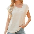 thumbnail image 1 of Cavosen Womens Tops V Neck Short Sleeve Cap Sleeve Textured Pullover Tops Tunic Solid Soft Shirts Holiday Blouse Novelty Casual T-Shirts Going out Resort Tees Summer Beige L, 1 of 4