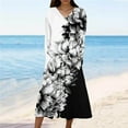 thumbnail image 1 of Cavosen Womens Trendy Dress Black Long Sleeve Maxi Dress High Waist V-Neck Calf Length Long Dress Floral Print Casual Trendy Dress Flowy Party Vacation Fall Winter Clothes S, 1 of 5