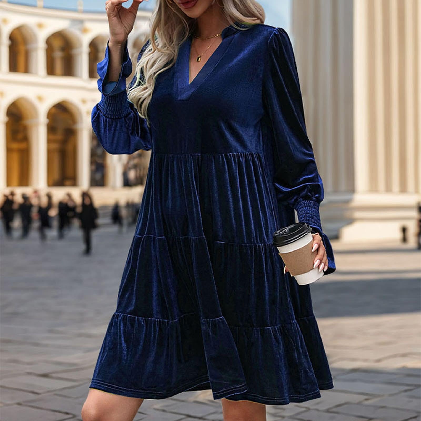 blue velvet dress womens ROYAL BLUE VELVET DRESS main image 0