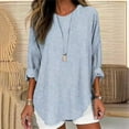 thumbnail image 1 of Cavosen Womens Tunic Tops to Wear with Leggings Long Cuffed Sleeve Pullover Blouse V-Neck Striped Tees Dressy Flowy Loose Fit Tops Rolled Up Curvy Hem Shirts Novelty Blue 2XL, 1 of 6