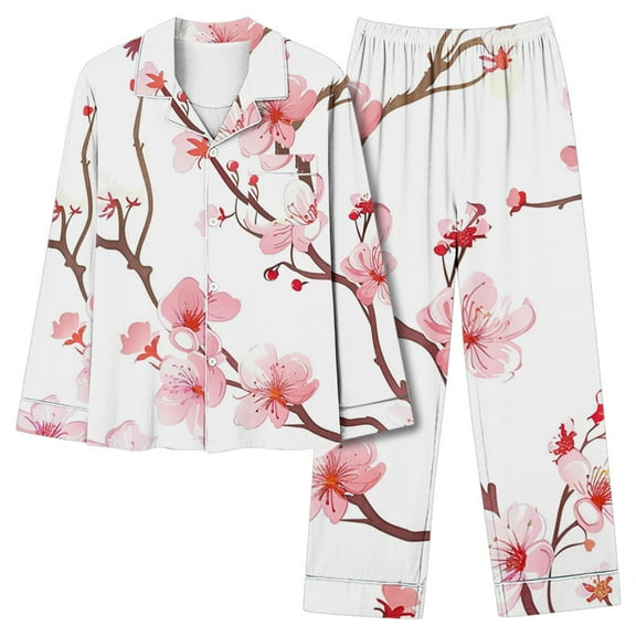 Cavosen Womens Two Piece Lounge Set with Pocket Button Up 2 Piece Pajamas Sets Long Pants Long Sleeve Collared Tops Sleepwear Nightwear Casual Homewear Fall Winter Clothes