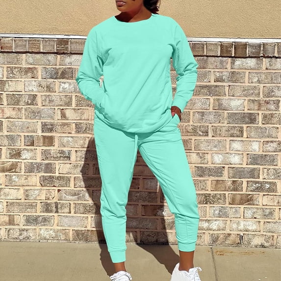 Cavosen Womens Two Piece Outfits for Fall Sweatsuit Sets Cotton Long Sleeve Pullover Sweatshirts Long Sweatpants Tracksuit Outfits with Pocket Solid Loungewear Activewear