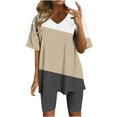 thumbnail image 1 of Cavosen Womens Two Piece Outfits Shorts Sets Summer Short Sleeve V Neck Pullover Tops with Legging Striped Biker Beach Outfit Loose Trendy Seamless Workout Resortwear Suit Brown S, 1 of 5