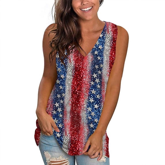 Cavosen Womens V Neck Tops Sleeveless Independence Day Patriotic Tee 250 Years Red White and Blue Graphic Shirt Summer Loose Tops
