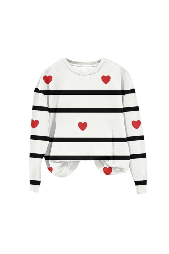 Womens Valentines Shirts Long Sleeve Crew Neck Heart Printed Blouse Dressy Pullover Fall Trendy Tops
