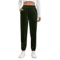 thumbnail image 1 of Cavosen Womens Velvet Pants Stretch Trousers Solid Elastic Waist Bottom Versatile Pants with Pocket Green L, 1 of 6