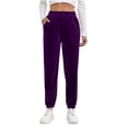 thumbnail image 1 of Cavosen Womens Velvet Pants Stretch Trousers Solid Elastic Waist Bottom Versatile Pants with Pocket Purple M, 1 of 6