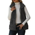 thumbnail image 1 of Cavosen Womens Vests Outerwear Lapel Sleeveless Fleece Vest with Pocket Zipper Hooded Solid Loose Jacket Windproof Warm Fall Outerwear, 1 of 8