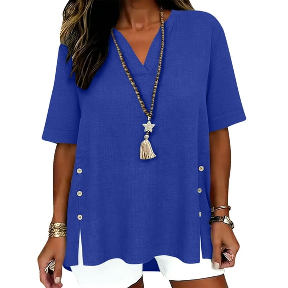 Cavosen Womens Workout Shirts Short Sleeve V Neck Shirt Button Down Solid Lightweight Tees Breathable Summer Trendy Tops