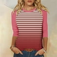 thumbnail image 1 of Cavosen Womens Workout Tops 3/4 Sleeve Pullover Tops Round Neck Comfort Striped Gradient Shirts Dressy Flowy Loose Fit Blouse Basic Color Block Patchwork Tees Stylish Red S, 1 of 5