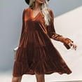 thumbnail image 1 of Cavosen Womens Wrap Dresses Mini Orange Velvet Long Sleeve Trendy Dress Cuffed V-Neck Knee Length Short Dress Solid Smocked Tiered Casual Dress Vacation Fall Winter Clothes L, 1 of 4