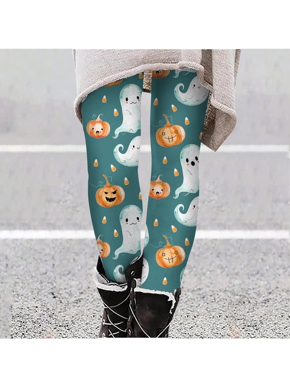 Womens Yoga Pants with Pockets Halloween Cute Pumpkin Print Butt Lifting Soft Full Length Leggings Elastic Waist Bottom Party Pants