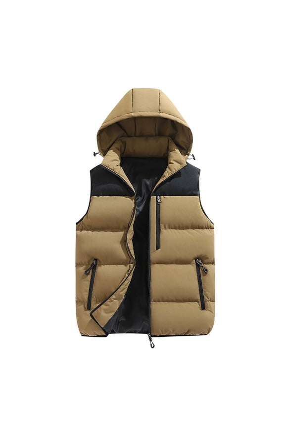 Work Vest for Men Plus Size Sleeveless Quilted Vest with Pocket Zipper Hooded Loose Jacket Windproof Warm Winter Outerwear