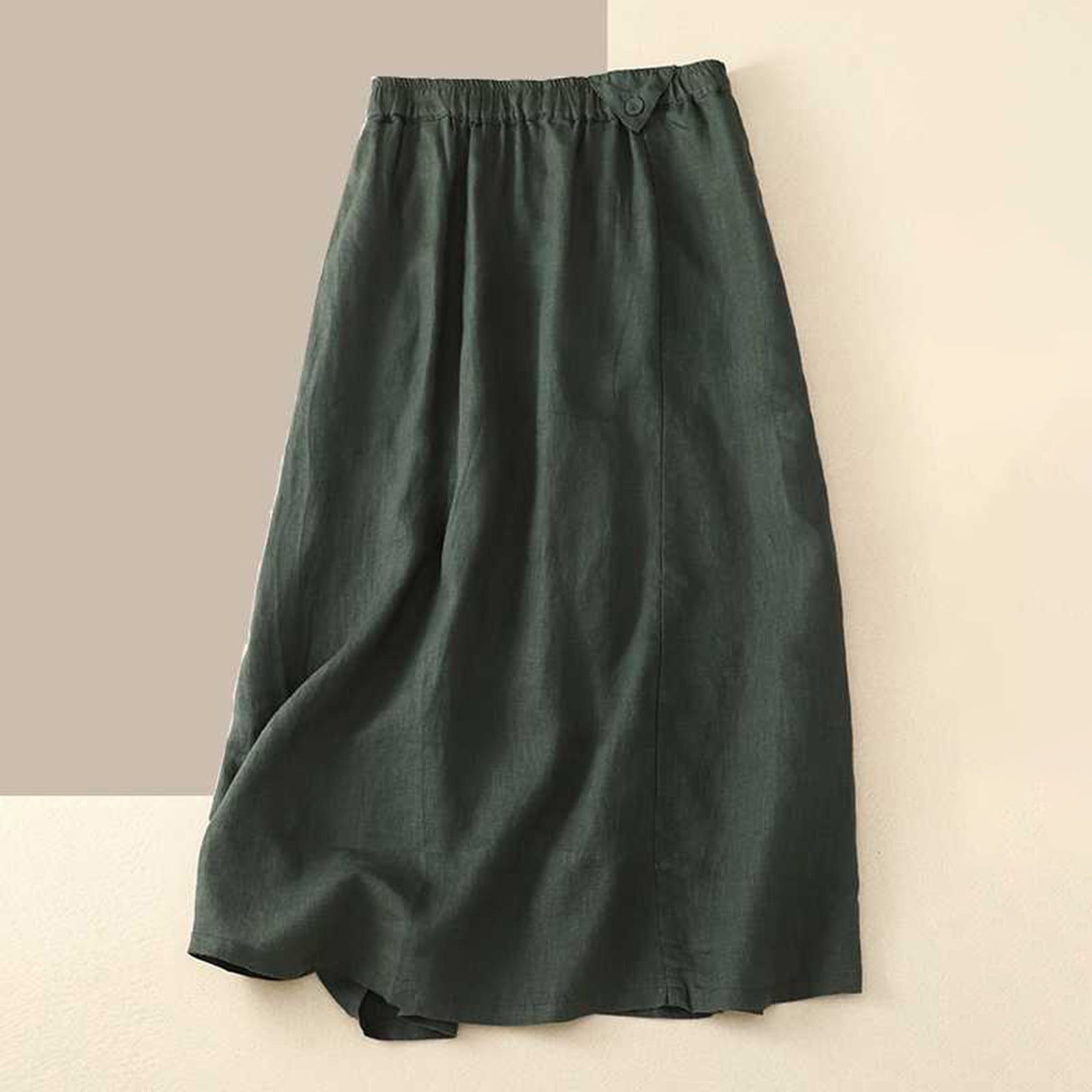 Cavosen Wrap Skirts for Women Summer Midi Calf Length Skirts Pleated Summer Skirts High Waist Plain Pencil Skirts Dress Button Athletic Beachwear Casual Resortwear Green XL