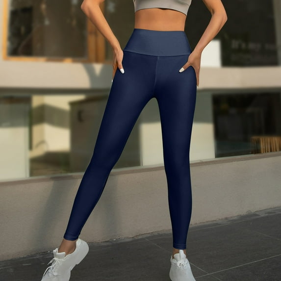 Cavosen Yoga Leggings for Women High Waist Blue Butt Lifting Long Pants Glossy Stretchy Fitness Tight Seamless Solid Skinny Yoga Pants Athletic Workout Trousers Activewear L