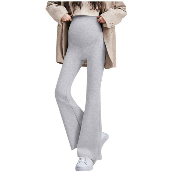 Cavosen Yoga Maternity Leggings Over The Belly Support Flare Casual Pants Solid Pregnancy Pants Breathable Dress Pants Gray M
