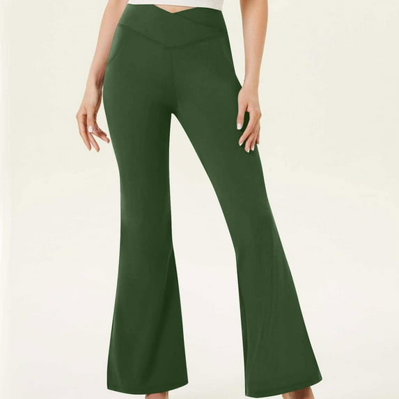 Cavosen Yoga Pants for Women Bootcut Green High Waisted Flared Long Pants Exercise Running Tight Seamless Solid Skinny Leggings Athletic Workout Trousers Activewear Jogger Pants S