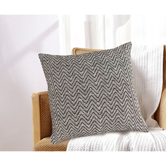 Cavour Chevron Black Cotton Decorative Pillow 18x18