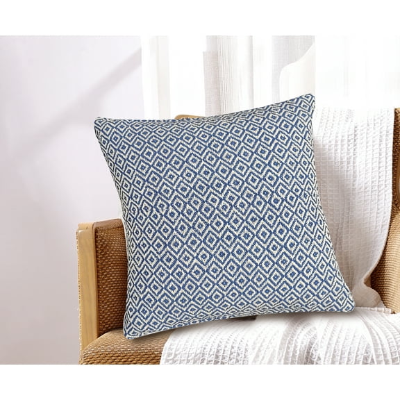 Cavour Diamond Blue/Ivory Cotton Decorative Pillow 18x18