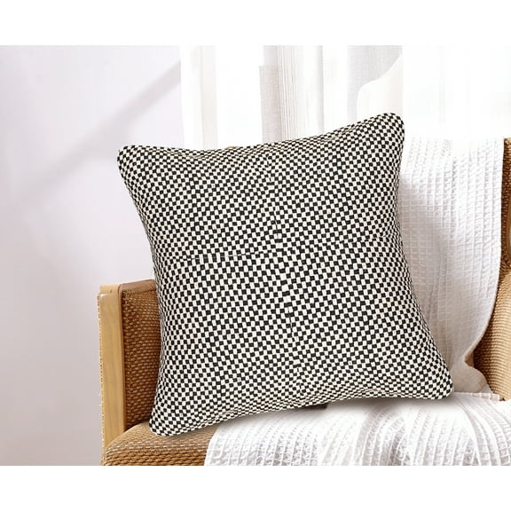 Cavour Small Checker Blue/Ivory Cotton Decorative Pillow 18x18