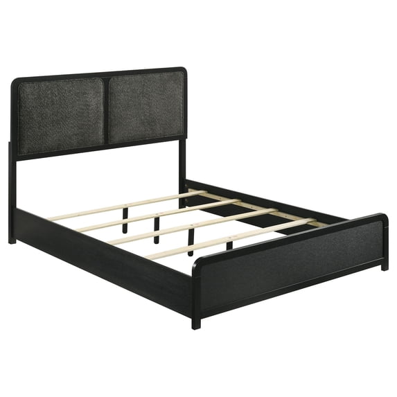 Cavy Queen Size Bed, Channel Tufted Upholstered Headboard, Black Gray