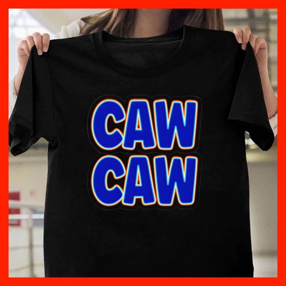 Caw CAW T-Shirt - Funny Bird Sound Graphic Tee - Bold Blue & Orange Text G567, for Unisex, Extended Sizes Up to 5XL