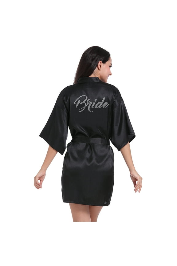 Bride Robe Womens Satin Kimono Robe Short Bathrobe Wedding Party Robes S-2XL