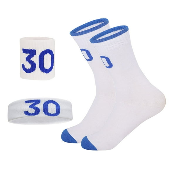 CawBing Girls Boys Basketball Socks & Basketball Sweatbands & Basketball Wristbands Kit, 4 Pcs Classic Number Basketball Accessories Socks Sport Socks for Kids 6-10 Years