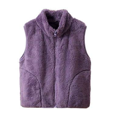 Cawbing Kids Girls' Boys' Plush Vest Fuzzy Fleece Vest Fleece Faux Fur Vest Jacket Stand Collar Zip Up Sleeveless Waistcoat with Pockets 4-12 Years