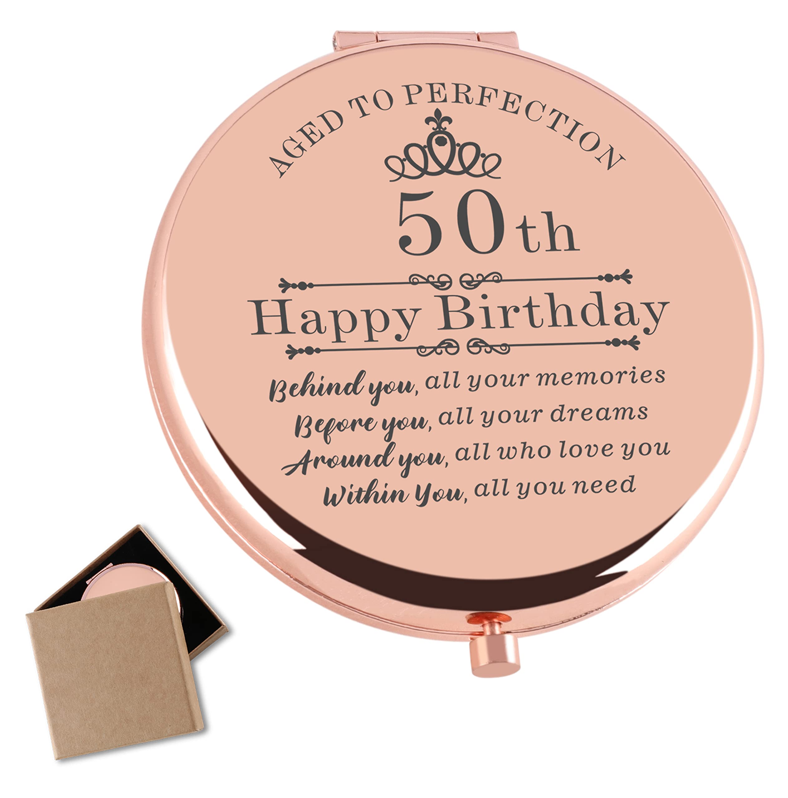 Cawnefil 50th Birthday Gifts for Women Rose Gold Compact Makeup Mirror