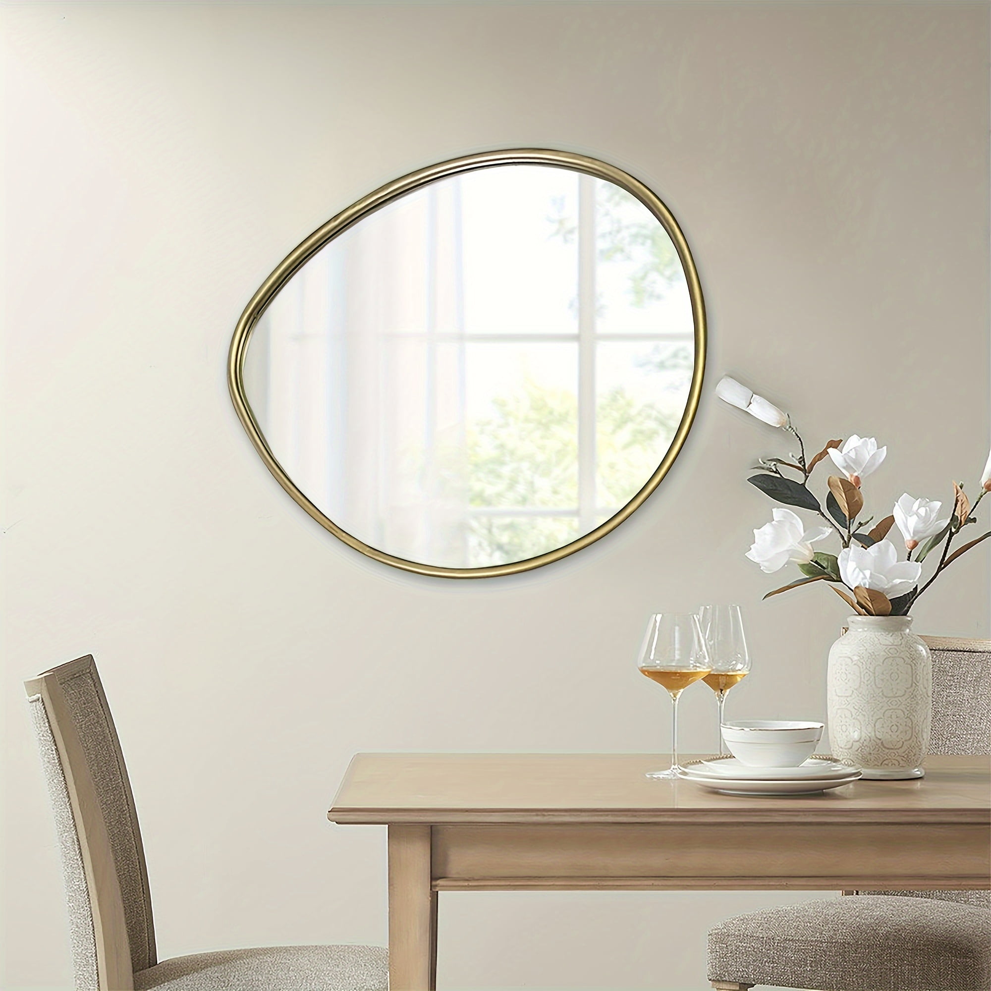 Caxkun Irregular Wall Mirror For Decor, Asymmetrical Metal Framed Wall Mirror For Living Room, Bathroom, 18.9x15.75 Inch Gold