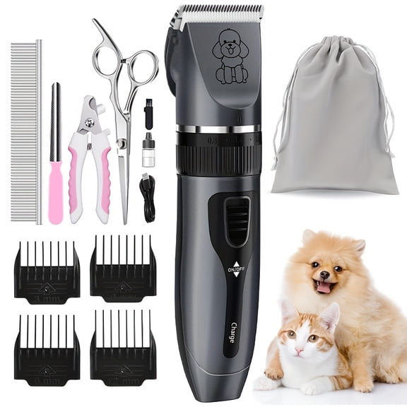 Caya Wireless Dog Grooming Kit - Quiet Clippers for Thick Fur, Rechargeable | Includes Comb & Accessories (Gray) for Dogs & Cats