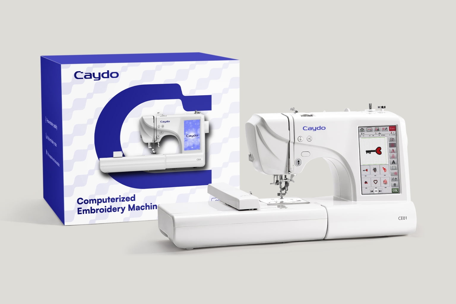 Caydo CE01 Embroidery Machine, 7 Inch Touch Screen Comes, 4x9.25 Inch Large Hoop for Beginners