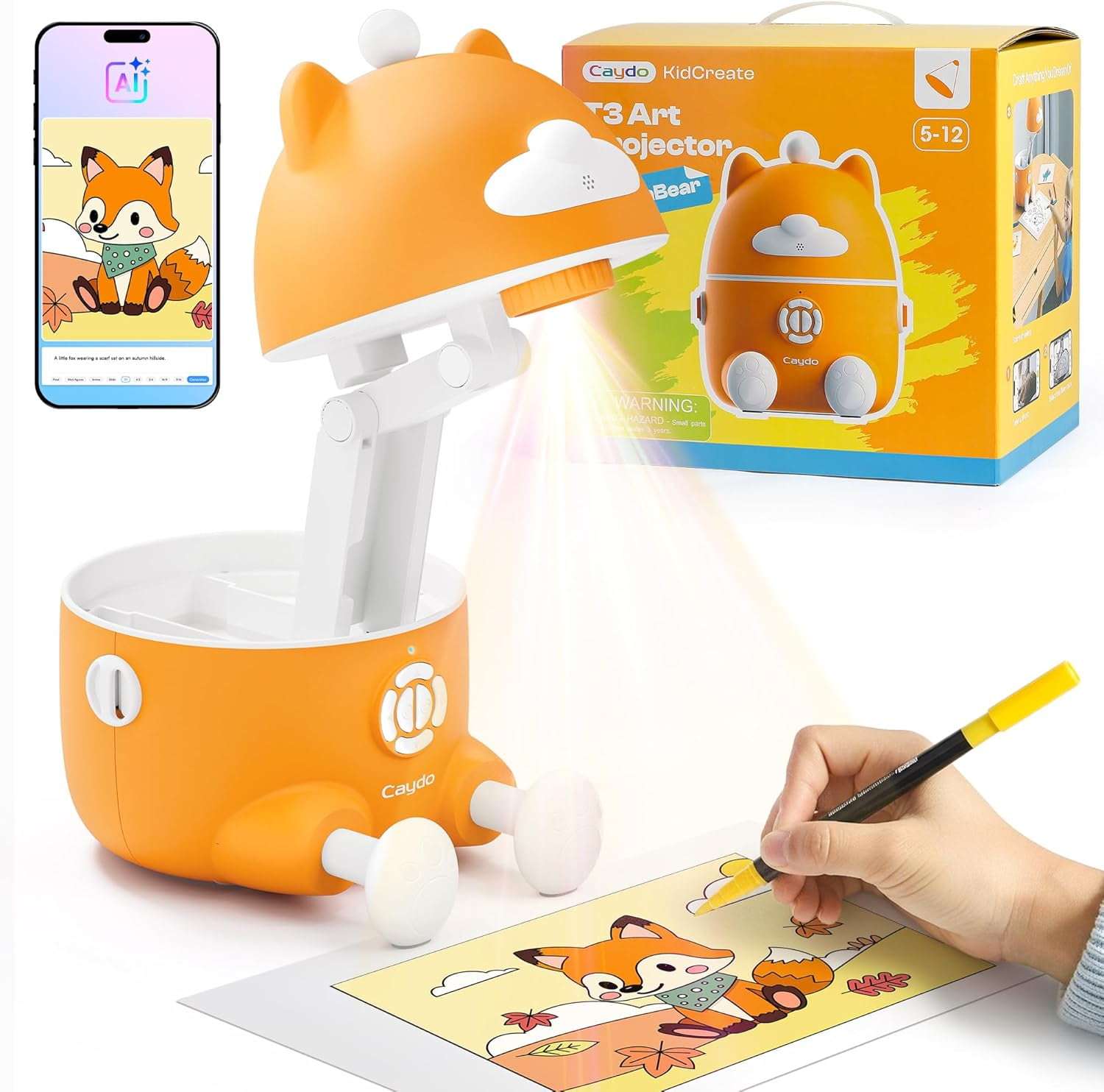 Caydo T3 Smart Drawing Projector with AI Magic, Step-by-Step Learn to Draw Projector for Kids, Educational Arts & Crafts Toy, Ideal Christmas Birthday Gift for Boys & Girls Ages 5+
