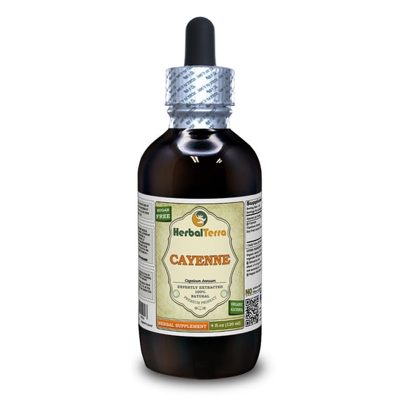 Cayenne Dry Fruit Absolutely Natural Expertly Extracted by Trusted HerbalTerra Brand Certified Organic Alcohol-Based Liquid Extract. Proudly made in USA. Tincture 4 Fl.Oz