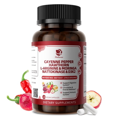 Cayenne Pepper Capsules | Cayenne Pepper Supplement with Hawthorn, Ginseng, Red Yeast Rice+Nattokinase+Turmeric, Beetroot | Support Metabolism & Circulation Health (60 count, Non-GMO)
