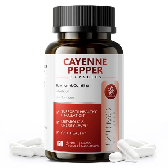 Cayenne Pepper Capsules Supplement with Hawthorn Berry, Turmeric, Black Pepper, Support Healthy Digestion & Immune System,60 CT