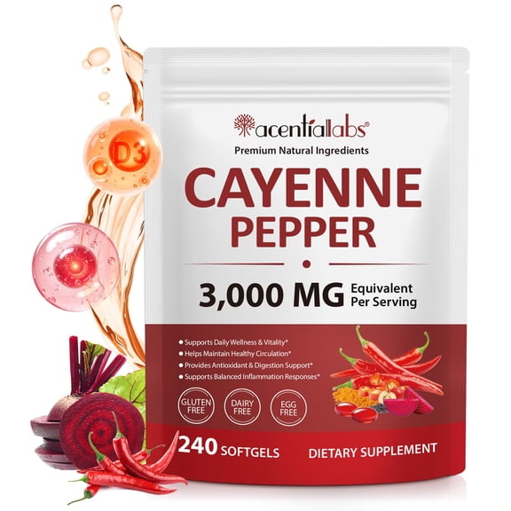 Cayenne Pepper Softgels with Vitamin E D3+K2, Supports Leg Vein, Heart and Blood Vessel Health - 240 Capsules