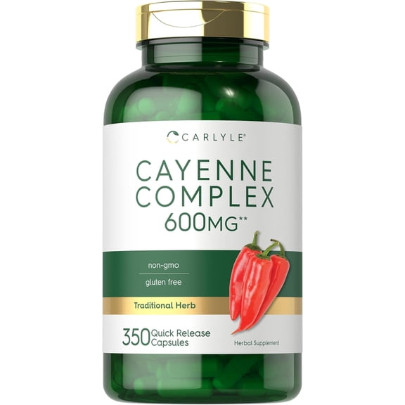 Cayenne Pepper Supplement | 600mg | 350 Capsules | by Carlyle