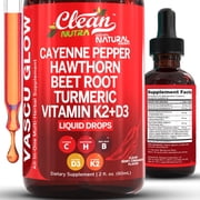 Clean Nutra Cayenne Pepper Drops Supplement Liquid + Hawthorn Berry, Vitamin D3 K2 Beet Root Powder, Ceylon Cinnamon, Turmeric Curcumin, Organic Panax Ginseng, Berberine Extract 1