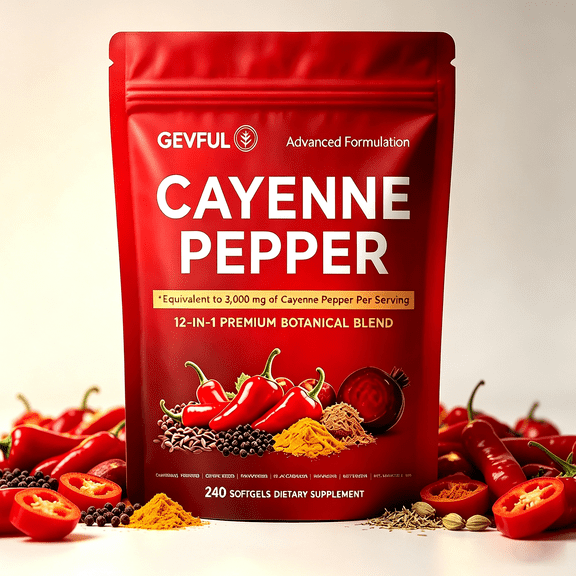 Cayenne Pepper Supplement Softgels 12-in-1 Blend Turmeric D3 K2 Support Circulation Heart Digest Health 240 Count