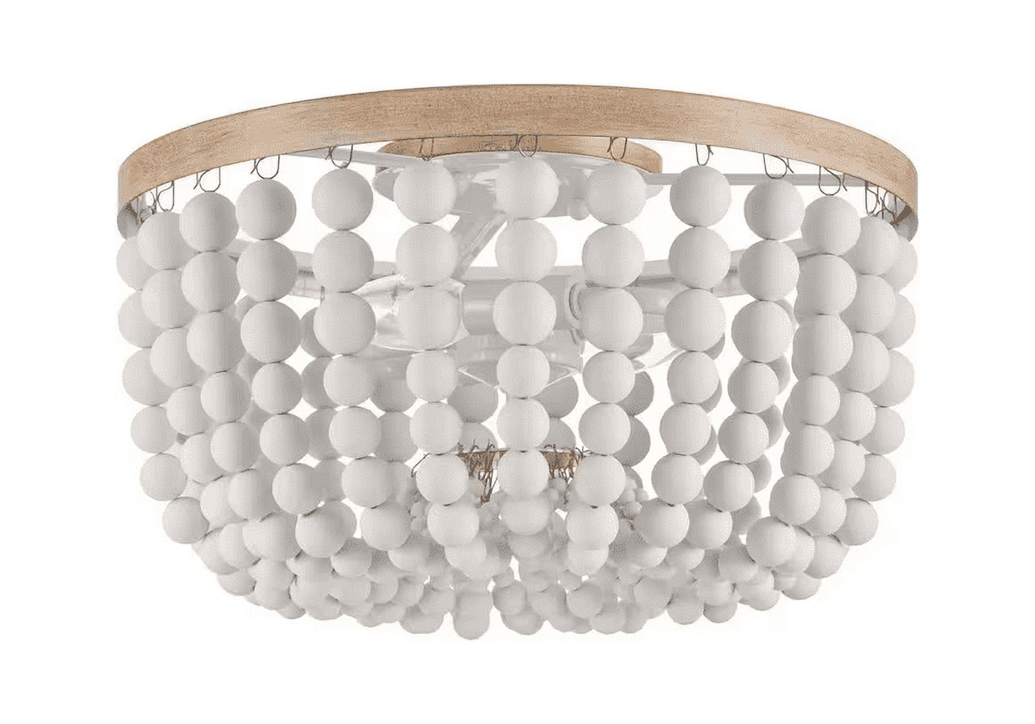 Cayman 13 in. 2-Light White and Faux Wood Beaded Flush Mount Ceiling Light Fixture with White Beaded Shade