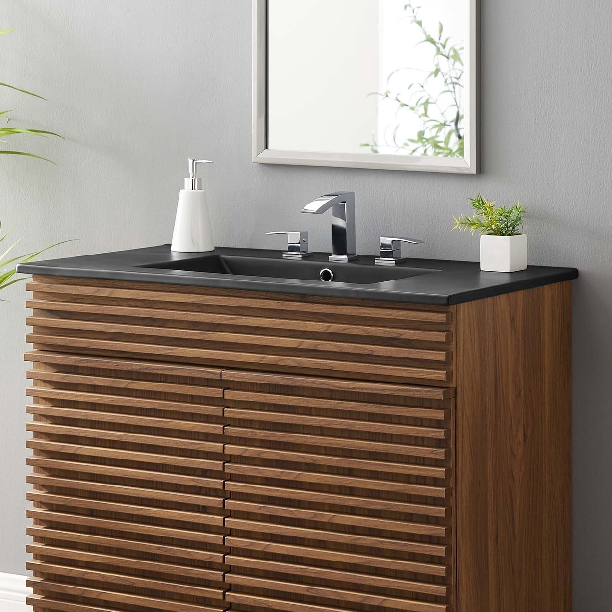 Cayman Black Ceramic 36" Rectangular Bathroom Sink