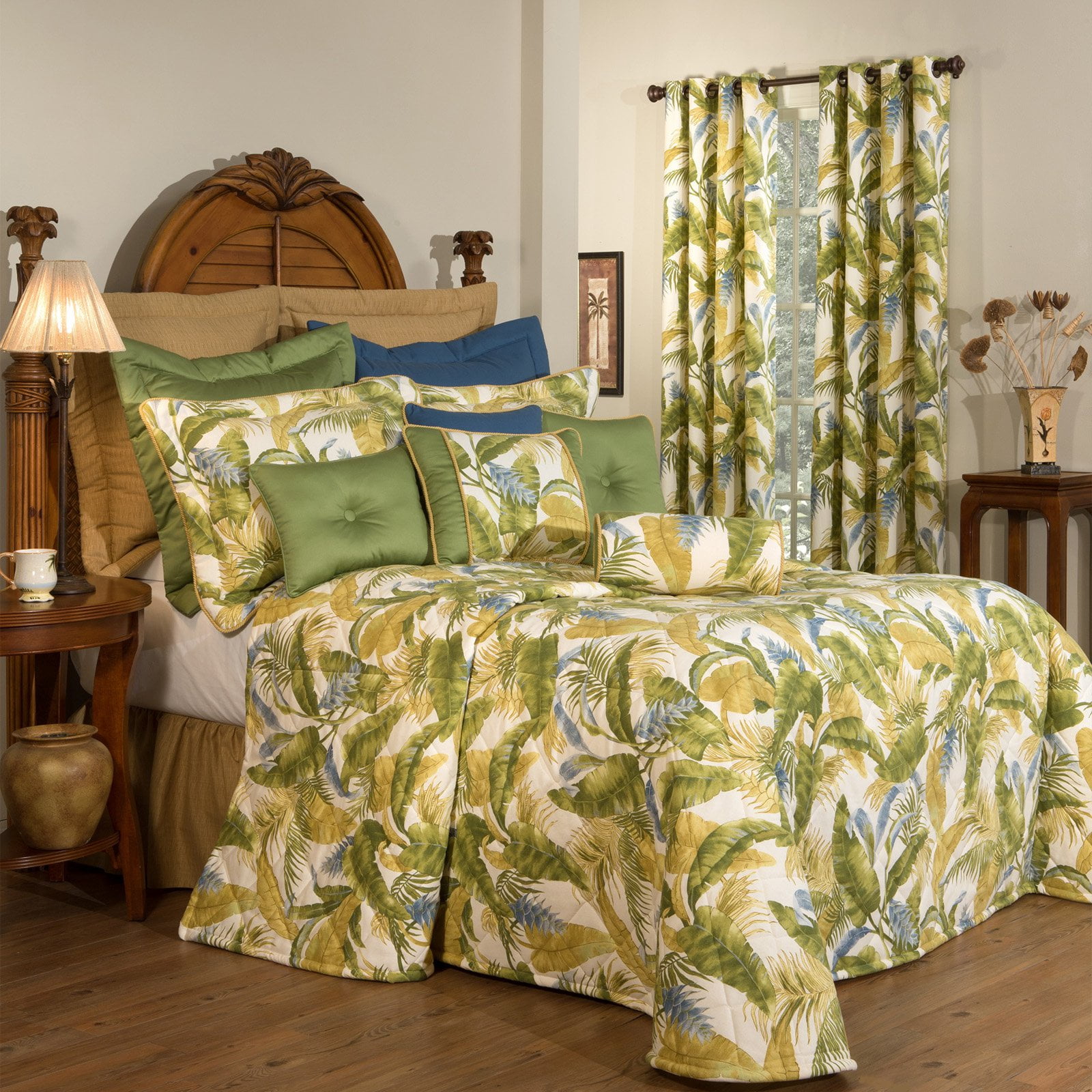 Cayman Tropical Green Floral Twin Cotton Bedspread