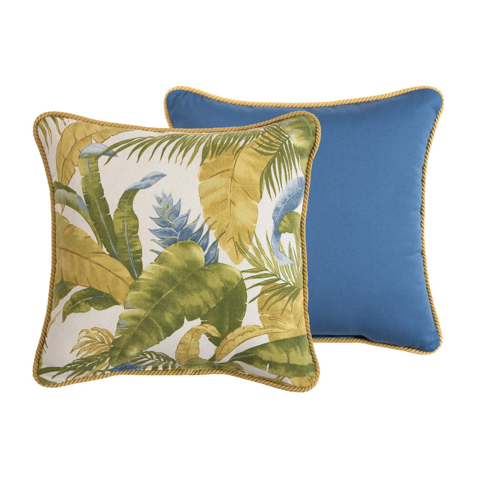 Cayman Tropical Floral Blue Cotton Reversible Throw Pillow