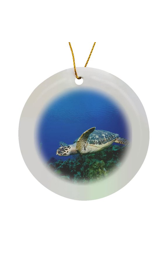 , Cayman Islands, Hawksbill Sea Turtle and Coral Reef -ca42 Pso0092 - Paul Souders, Circle Porcelain Ornament