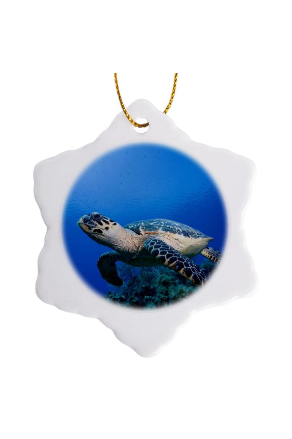 , Cayman Islands, Hawksbill Sea Turtle and Coral Reef -ca42 Pso0093 - Paul Souders, 3 inch Snowflake Porcelain Ornament