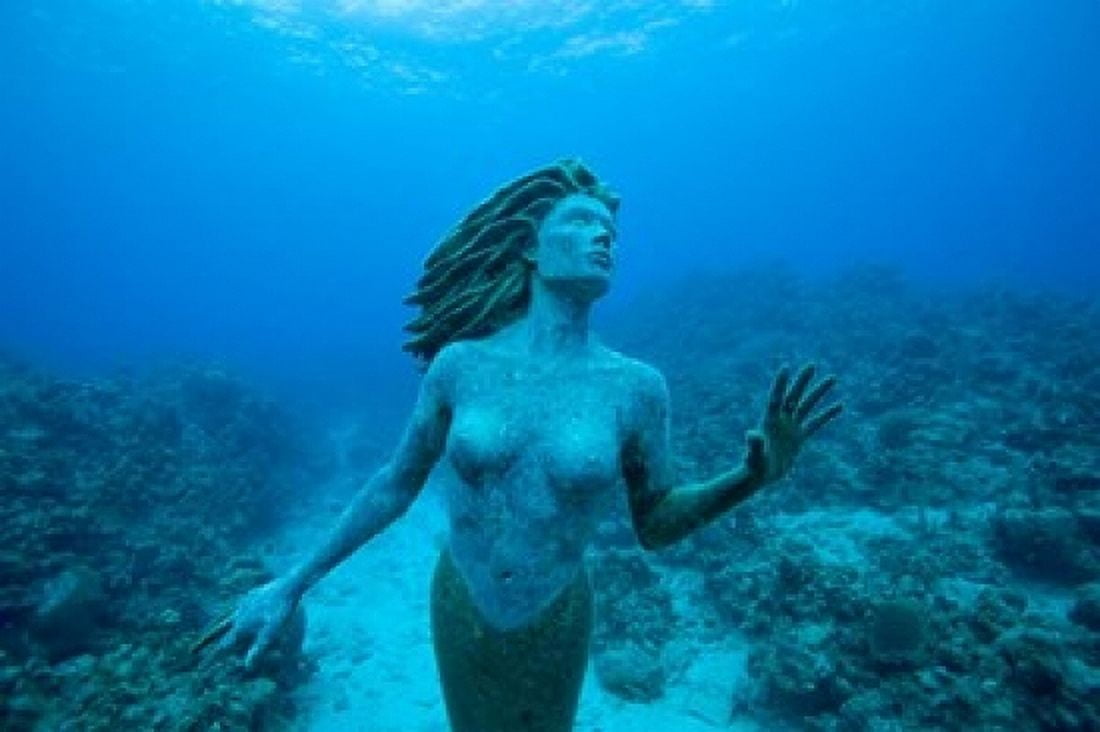 Cayman Islands Mermaid statue coral reef Canvas Art - Paul Souders DanitaDelimont (36 x 24)